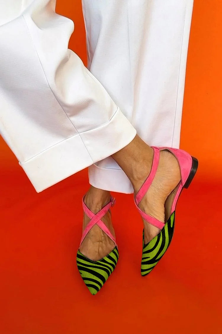 LUCREZIA | Elegantne balerinke z zebravimi detajli in glamuroznimi roza trakovi
