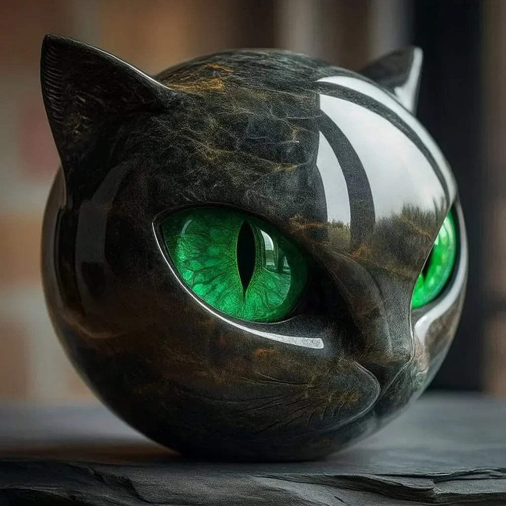 NyxCharm - Mistična Črna Mačka Glava Skulptura