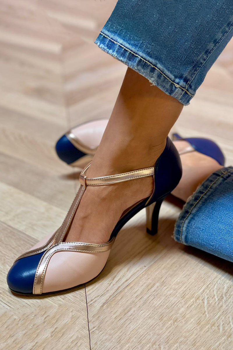 Alessia™ | Barviti in udobni T-strap čevlji s krožno konico
