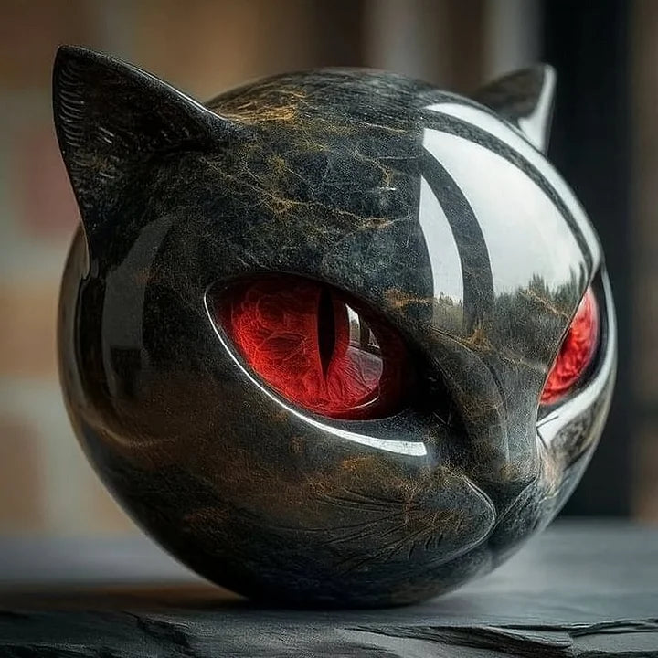 NyxCharm - Mistična Črna Mačka Glava Skulptura