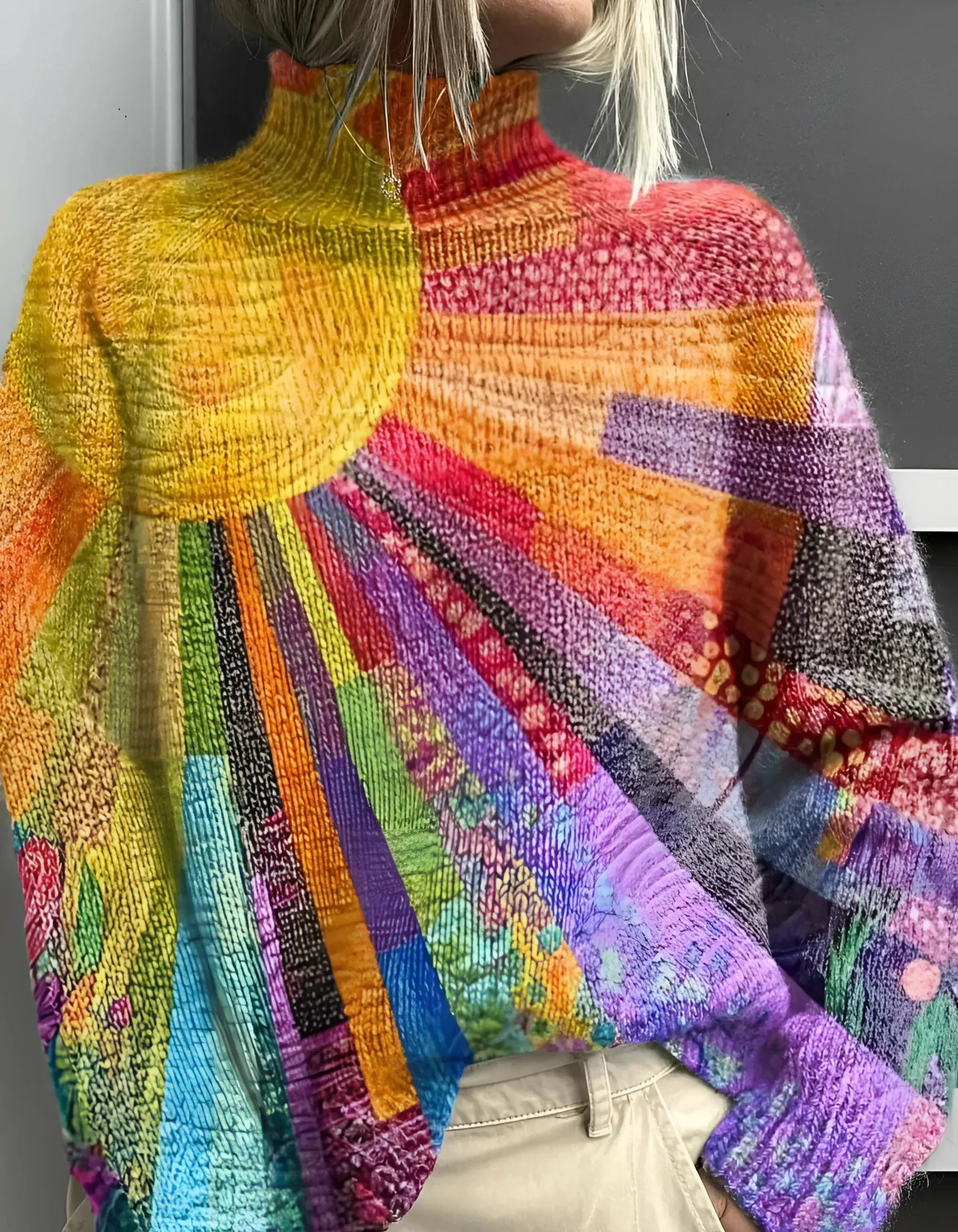 Ada | Barvit in Živahen Pulover s Turtleneckom