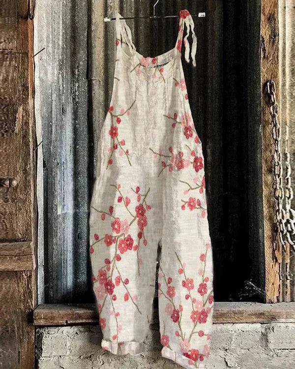 Marini⢠| Japonski Retro Stil Jumpsuit z Motivom Cvetov Sliv