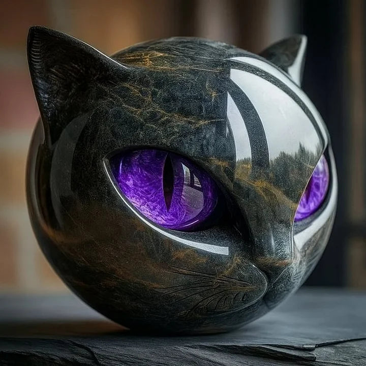 NyxCharm - Mistična Črna Mačka Glava Skulptura