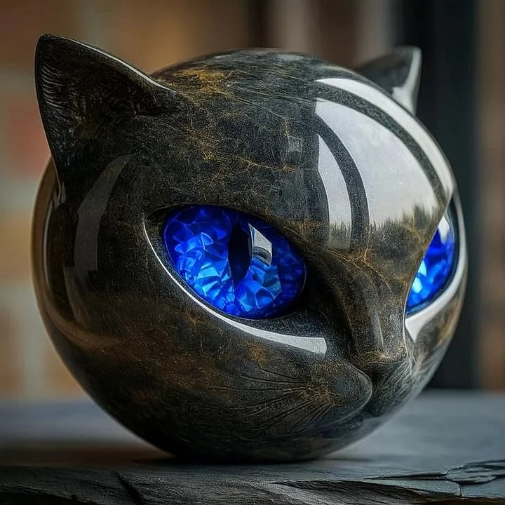 NyxCharm - Mistična Črna Mačka Glava Skulptura